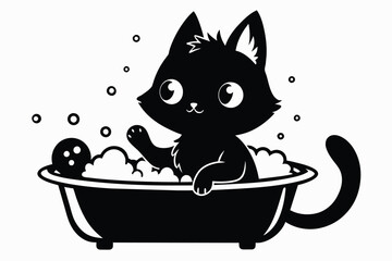 A kitten happily taking a bath vector silhouette 