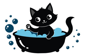 A kitten happily taking a bath vector silhouette 