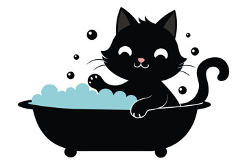 A kitten happily taking a bath vector silhouette 