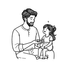Curiosity and Care Of Father And Daughter Simple Monoline Black And White Hand Drawn Illustration
