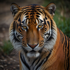 Fototapeta premium Colorful tiger paint on a black background. Created with generative AI.