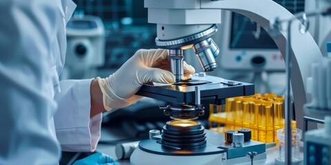 Biomedical technician calibrating equipment for accurate medical testing