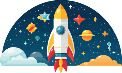 Rocket flying in the space. Vector illustration in flat design style.