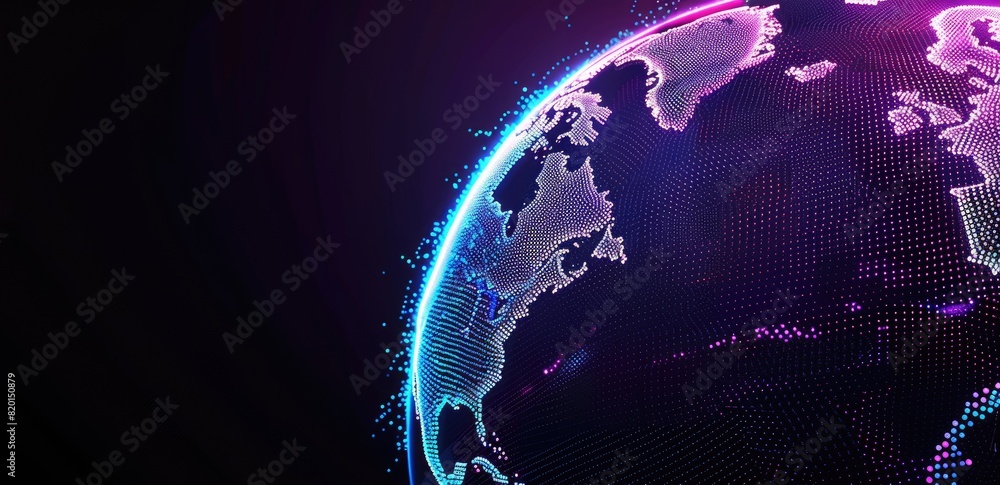 Poster illustrating global connectivity, an image portrays earth embraced by radiant rays, symbolizing comm