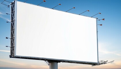 Blank horizontal billboard against blue sky background. White big board mock up for advertising, marketing, information