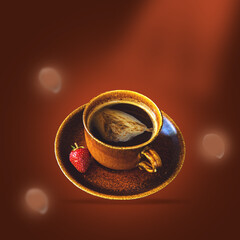 cup of coffee on black background