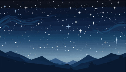 Fototapeta premium Night starry sky with stars and silhouettes of mountains. Vector illustration.