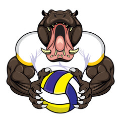 volleyball mascot hippopotamus vector illustration design