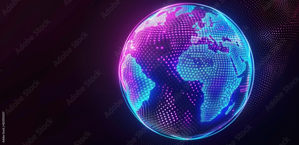 Poster capturing global interaction, an image depicts earth enveloped in luminous rays, symbolizing interco