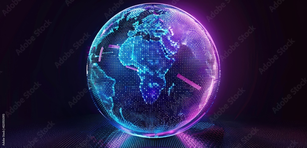 Poster capturing global interaction, an image depicts earth enveloped in luminous rays, symbolizing interco