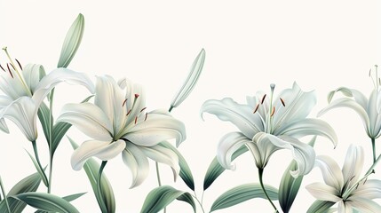 White lily flowers on a white background. Use this for wedding cards, celebrations, invitations, farewell greetings, or condolences.