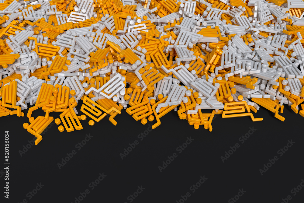 Poster stack of shopping carts icon isolated on black background. 3d rendering