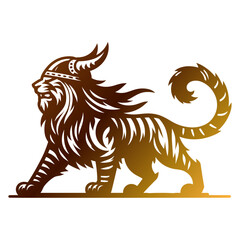 An impressive outline vector design merging the ferocity of a tiger with the valor of a Viking warrior.