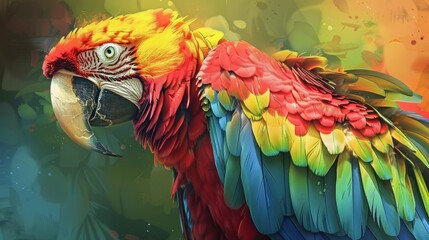 Fototapeta premium Close-Up Portrait of a Vibrant Parrot Macaw with Beautiful Colors