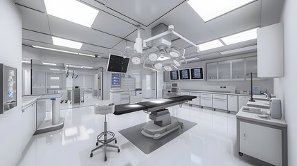 Sleek and Advanced Operating Room with Modern Surgical Equipment and Bright Lighting