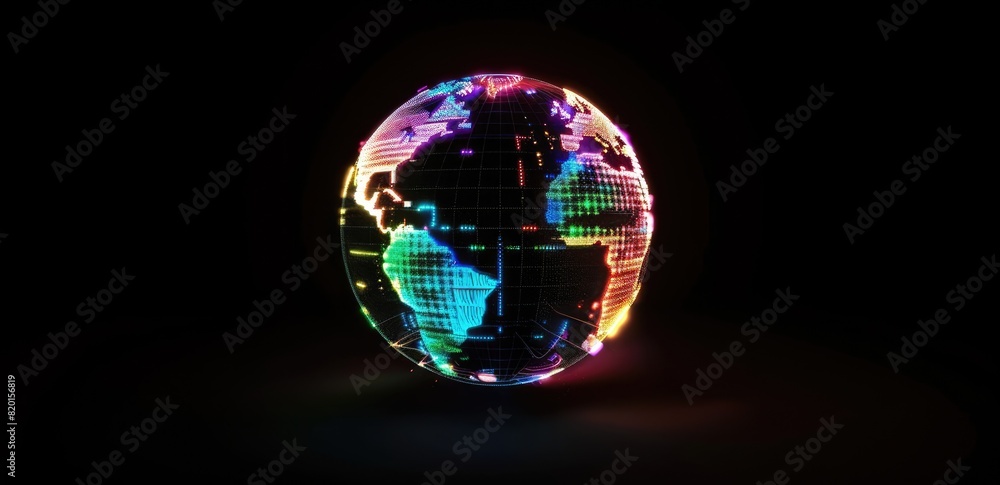 Poster capturing global interaction, an image depicts earth enveloped in luminous rays, symbolizing interco