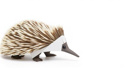 animal, wildlife and nature concept paper origami isolated on white background of an Echidna, sometimes known as spiny anteater with copy space, simple starter craft for kids