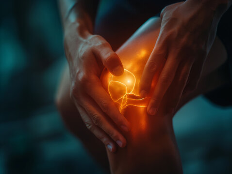 Painful knee with inflammation. Arthritis, meniscus or ligamental injury.