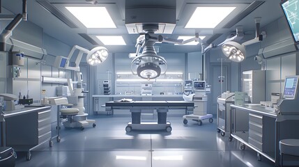 High tech hospital operating room with new surgical instruments, modern lighting, advanced medical technology - Powered by Adobe