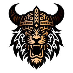 Stunning vector outline portraying a tiger with Viking motifs, blending history and wild spirit seamlessly.