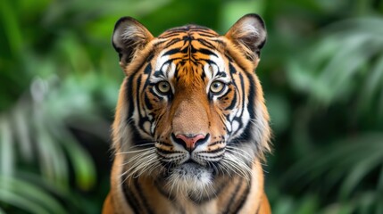 Obraz premium A close-up of a focused tiger locking eyes with the camera