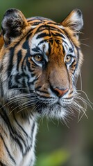 Fototapeta premium A tiger up close, looking directly at the camera