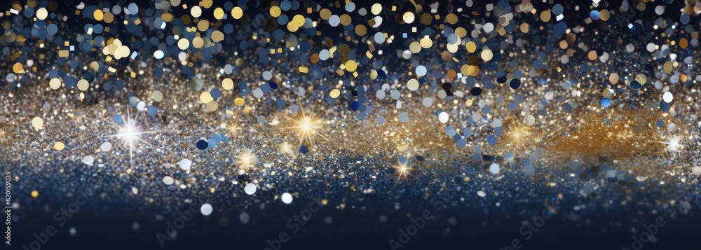 Poster a shimmering silver glitter background with soft bokeh lights, creating a festive and magical atmosp