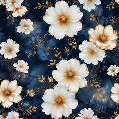 Blue background with white flowers