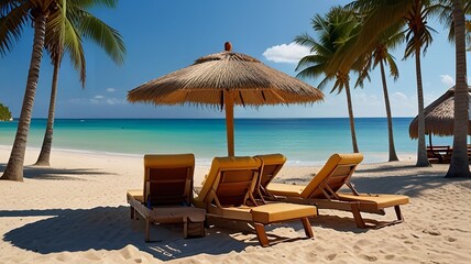 Obraz premium lounge chairs on the beach