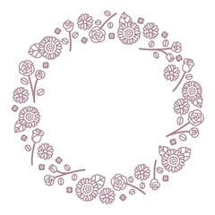 線画のバラとヒマワリのベクターイラスト円