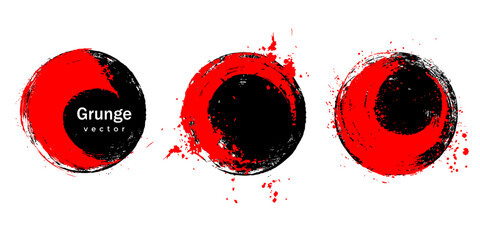 Round banner of red with black color.Grunge brush strokes. Template for advertising vector.