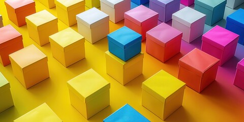Obraz premium Vibrant Cubes Arranged on Yellow Surface