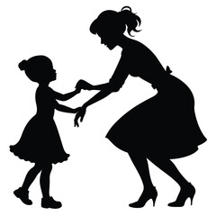 A mother gracefully teaching her child to dance vector silhouette 
