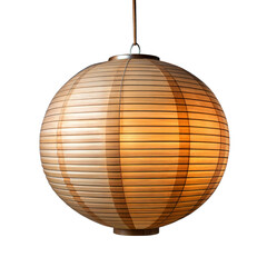 Elegant Wooden Round Pendant Light Hanging Indoors During Evening