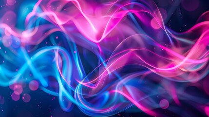 Obraz premium Abstract colorful smoke waves in blue and pink on dark background, creating a vibrant and dynamic visual experience.