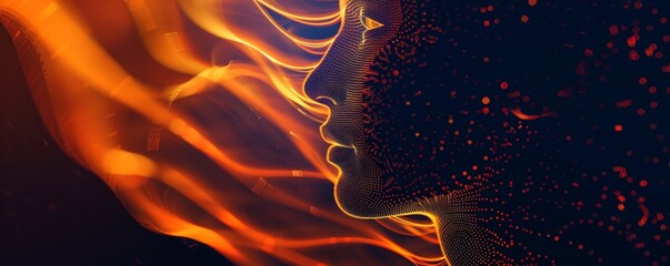 Abstract digital art of a human profile with vibrant, fiery lines and dark background, representing energy and creativity.
