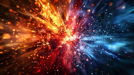 Fototapeta premium Abstract cosmic explosion of vibrant colors, blending fiery oranges and cool blues, creating dynamic energy and mesmerizing visual impact.