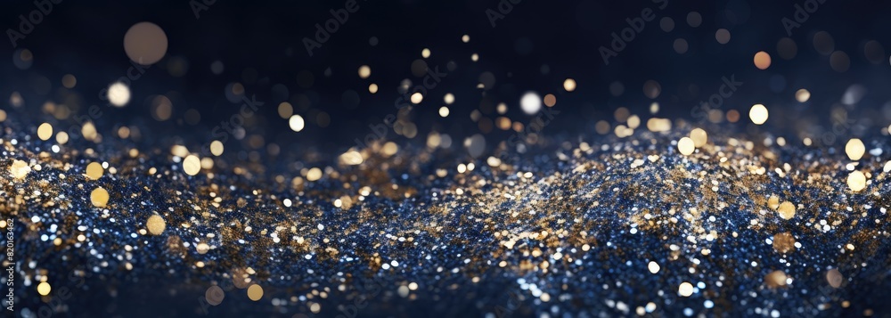 Poster a dreamy scene of sparkling glitter with bokeh lights and star shapes, creating a magical and festiv