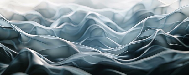 Obraz premium Abstract waves of translucent fabric create an ethereal, serene, and flowing landscape in shades of blue and white.
