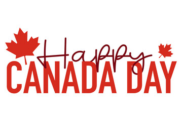 Fototapeta premium Happy 1th of July Canada Day card or background with Maple leaf. Canadian flag greeting card. Festive poster or banner with hand lettering. Flat design.
