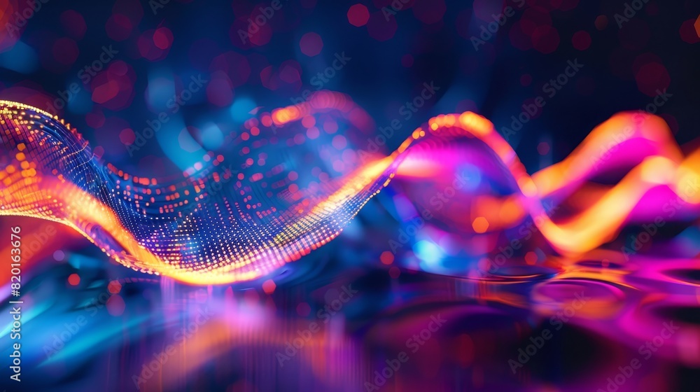 Poster colorful abstract background with vibrant neon light waves creating a futuristic, dynamic and lumino
