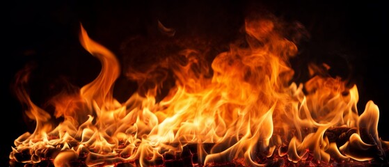 Fototapeta premium fire on a black background, burning and hot flames, close view