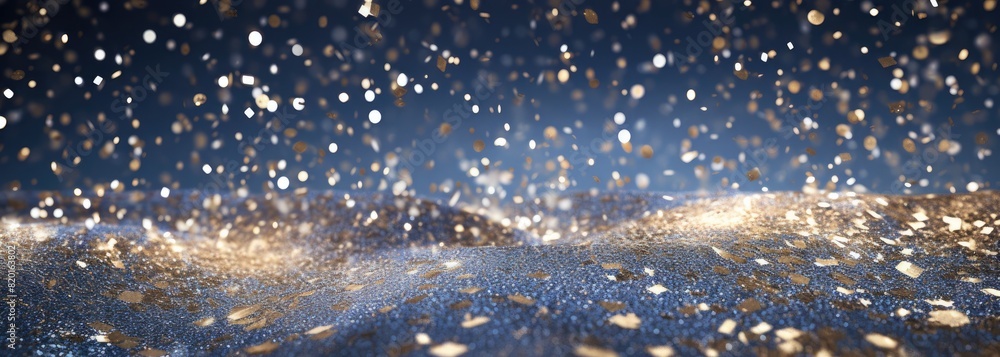 Poster a dreamy scene of sparkling glitter with bokeh lights and star shapes, creating a magical and festiv