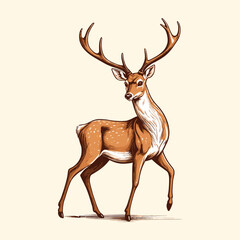 Reindeer Illustration Vintage Engraved Christmas Deer