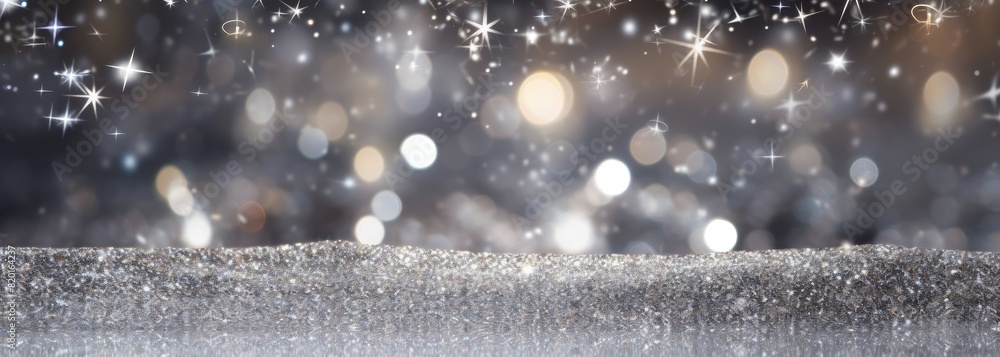 Poster sparkling abstract glitter with bokeh lights.