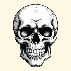 Hand Drawn Skull Illustration Engraved Style