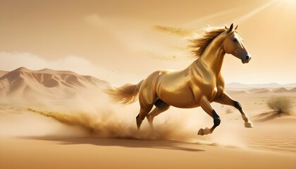 Illustrate a golden horse racing across a desert l upscaled_2