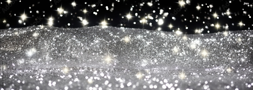 Poster a dreamy scene of sparkling glitter with bokeh lights and star shapes, creating a magical and festiv