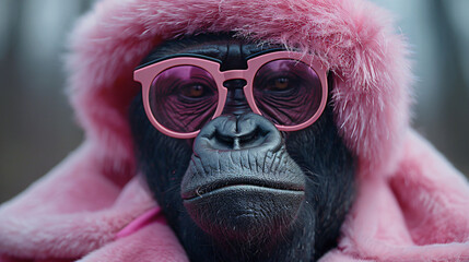 Pink Elegance: A Gorilla's Fashion -funny concept