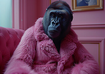 Glamorous Gorilla: Embracing Style in Pink Couture and Eyewear